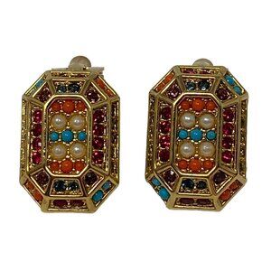 D’orlan Buried Treasure Swarovski Crystal & Faux Gemstone Clip On Earrings